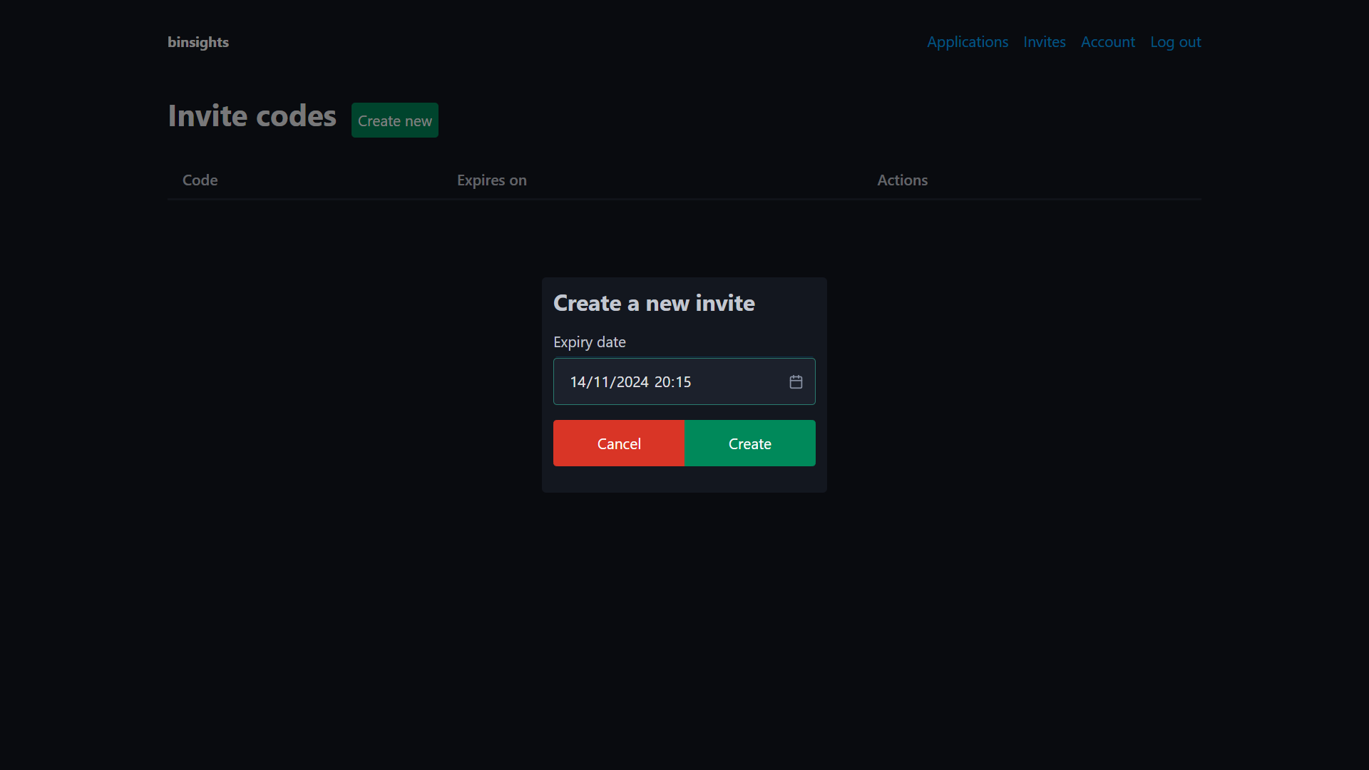 A screenshot of binsights